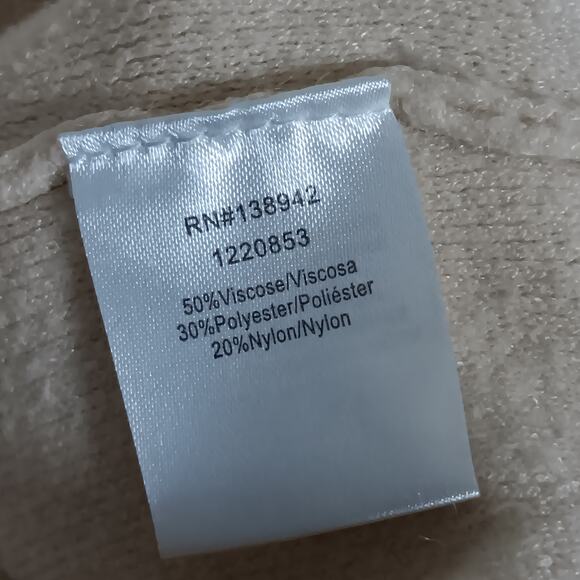 On Twelfth Sweater Top Size Large Beige Knit High Neckline Balloon Sleeves - Picture 9 of 12